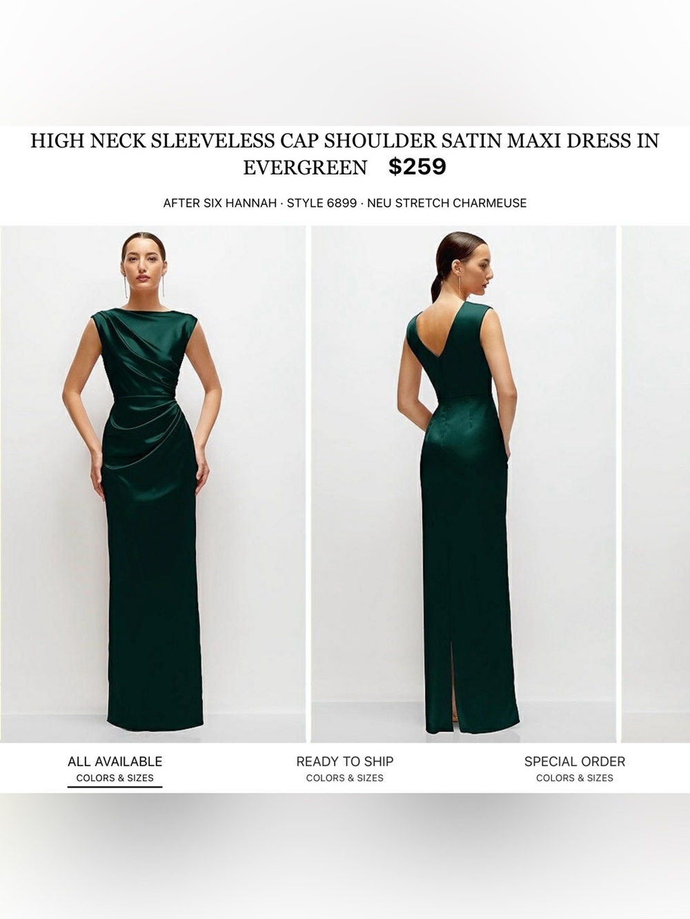 After Six Deep Evergreen Satin High Neck Cap Sleeve Maxi Dress - Picture 1 of 8